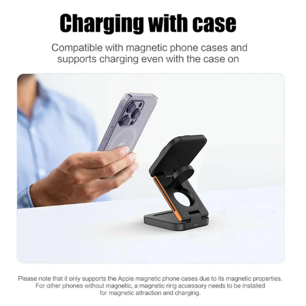 FlowQi Foldable Charging Station Fast Magnetic Wireless Charger Stand 30W 3 in 1 